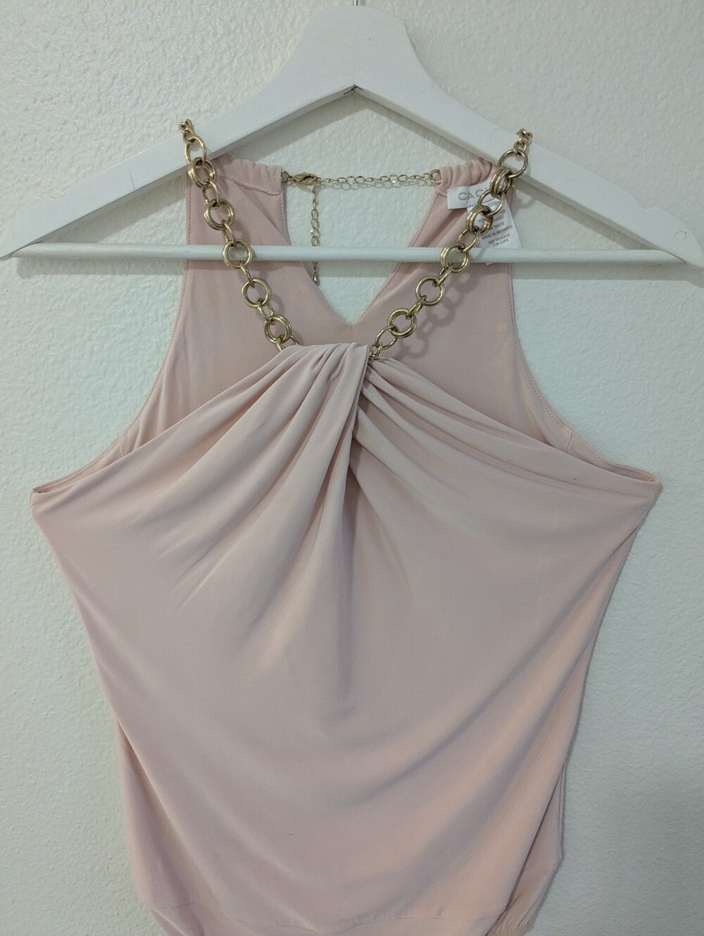 Cache blush pink bodysuit, size S, gold chain straps